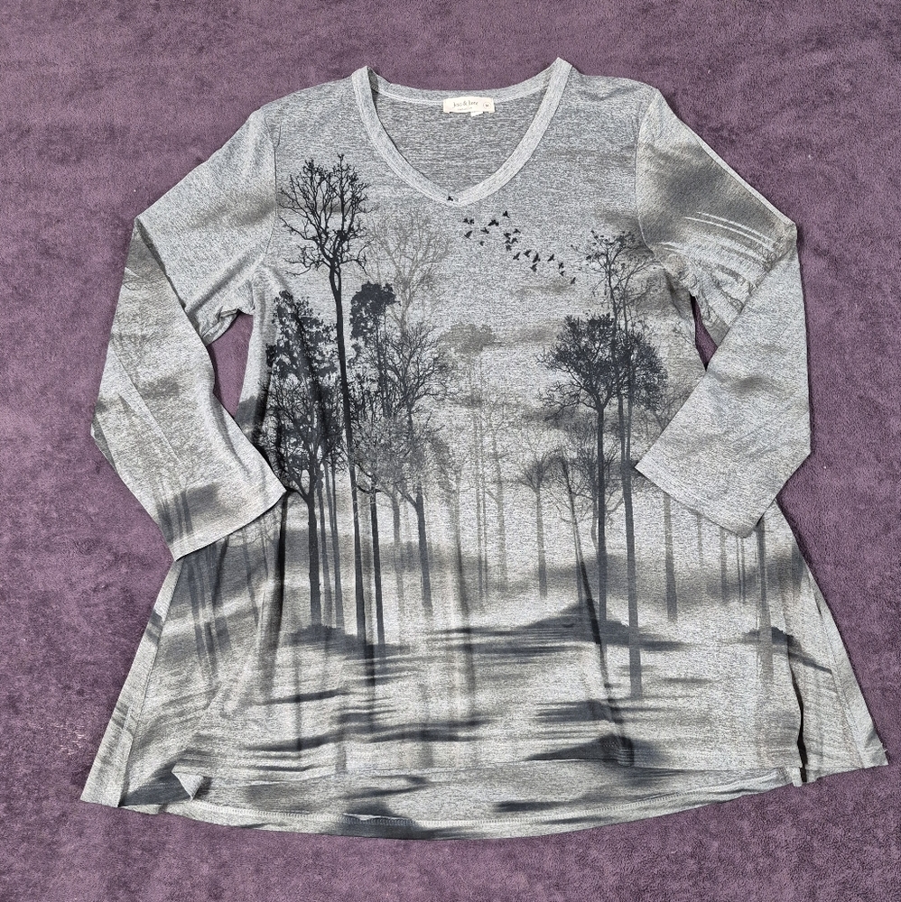 Jess & Jane Asymmetrical Tunic Top Trees Gray Medium